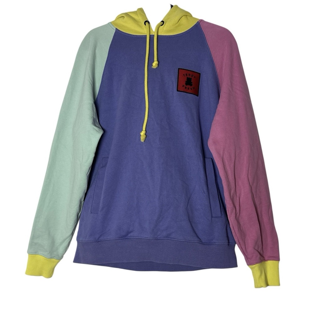 Teddy Fresh‎ Hoodie Mens Medium Purple Pink Green Colorblock Colorful Streetwear